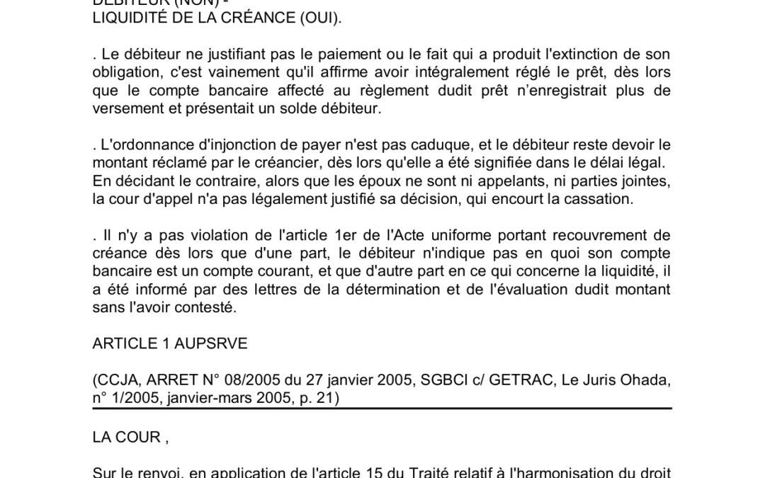CCJA n° 08/2005 – SGBCI c. GETRAC (relevé de compte)
