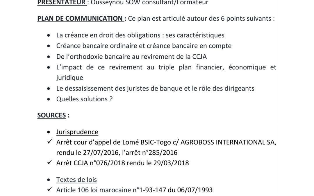 Communication de Pr. Ousseynou SOW