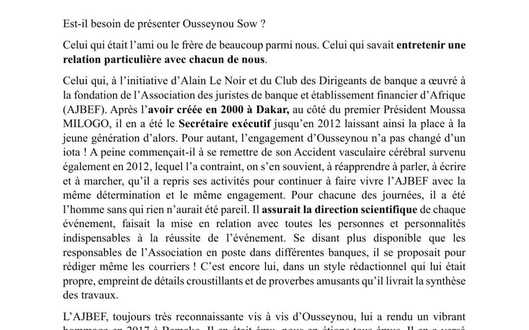 Hommage à Ousseynou SOW